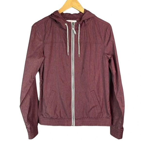 ZINE Water Resistant Windbreaker Jacket Burgundy Exposed Zipper Hood M - Picture 2 of 11